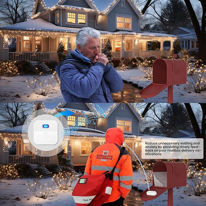 Mailbox Alarm, Wireless Long Range Mailbox Alert, Mailbox Chime Notification System 600 ft Long Range LED Light Flashing and Sound Reminderser Station for Delivered Mail