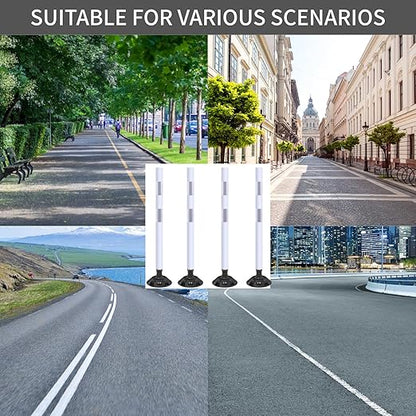 8 Pack Traffic Delineator Posts – High Visibility Reflective Safety Cones with Spring Base for Roadway, Parking, Garage, Construction Zones (White, 36 Inch)
