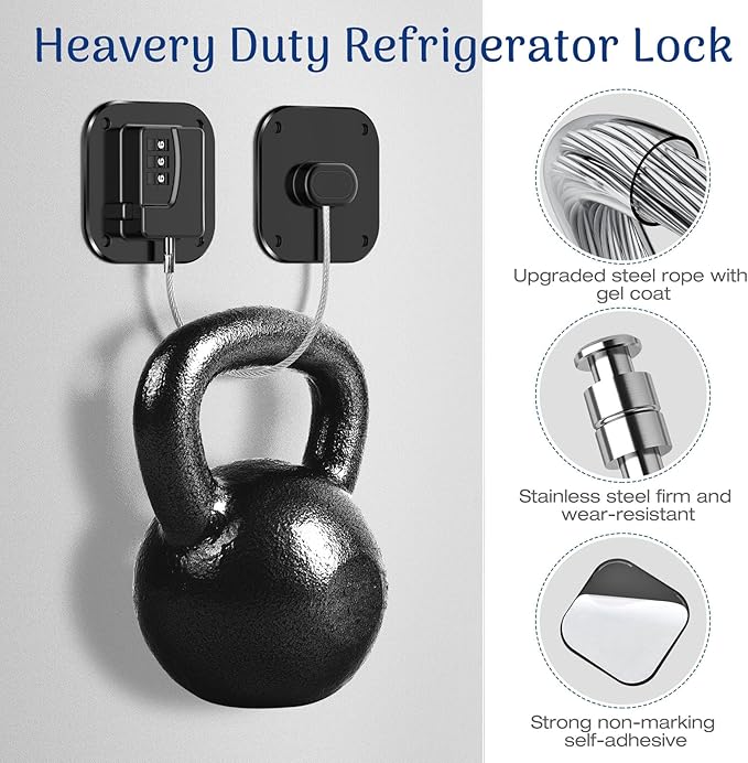 Fridge Refrigerator Lock with Combination, Heavy Duty Lock for Cabinet, Drawers, Closet, Safety Easy Install No Keys Needed (Black-4Pack)