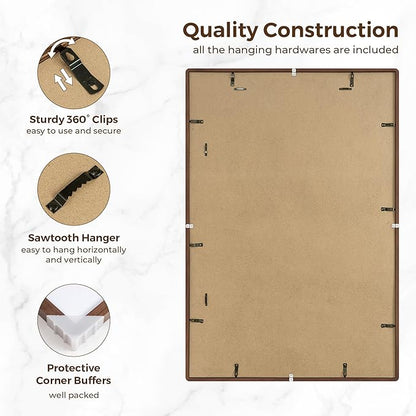 27x40 Picture Frame, 27 x 40 Poster Frame - Solid Oak Wood, 27 by 40 Frame with Tempered Glass, Rustic Wooden 27"x40" Frame with Mat for 24"x36", Minimalist 27x40 Frames for Wall, Walnut Color, 1 Pack