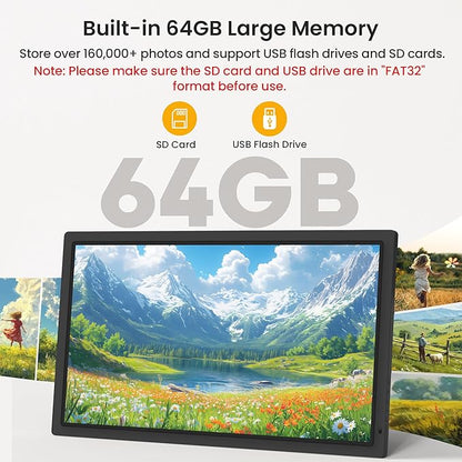 FANGOR 21.5" Large Digital Picture Frame 64GB, WiFi Photo Frame 1920x1080 FHD IPS Display with Remote Control, Auto-Rotate, Wall Mounted, Share Photos/Videos Via Uhale App/USB/SD (No Touch Screen)