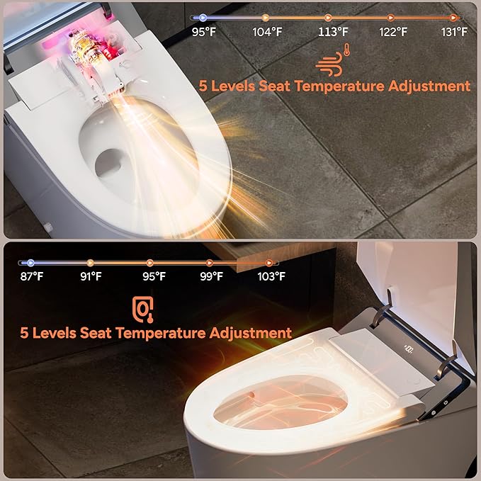 Smart Toilet with Bidet Built in, Toilets with Tank, Dual Auto Flush, Foot Sensor Flush, Heated Seat, Warm Water, Foam Dispenser, Elongated Bidets for Modern Bathroom, Remote, Night Light