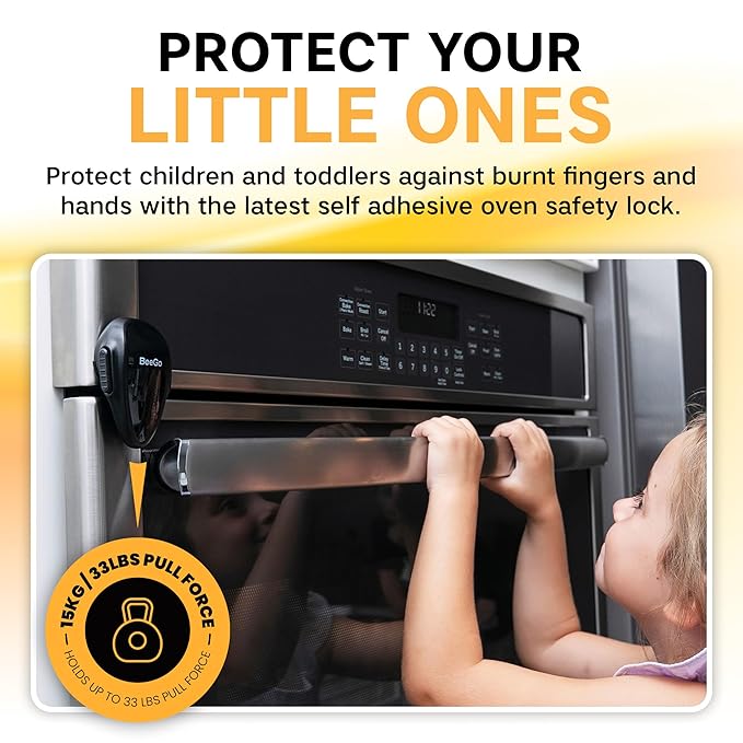 Oven Lock Child Safety – Award Winning Self-Adhesive Baby Proofing Oven Door Latch, Easy Install Heat-Resistant Safety Lock by BeeGo (Black)