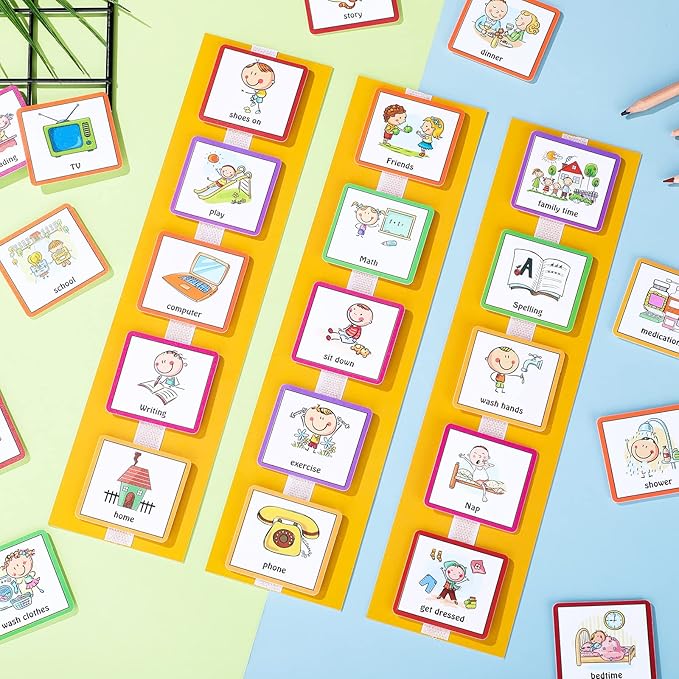 Geyee 60 Pcs Visual Schedule Cards Daily Routine Chart Visual Planner Cards Bulk for Autism Learning Materials Asperger's ADHD Home Education Behavioral Tool(Yellow)