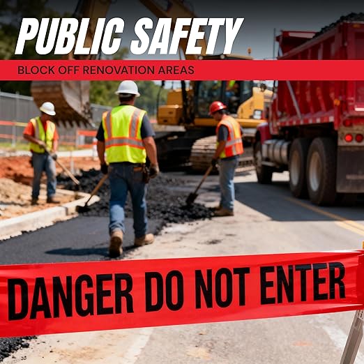 Danger Do Not Enter Tape 2 Pack 3 inch X 1000 feet • Sharp Red with a Bold Black Print for High Visibility • Tear Resistant Design