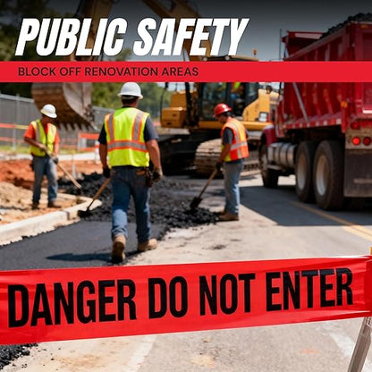 Danger Do Not Enter Tape 2 Pack 3 inch X 1000 feet • Sharp Red with a Bold Black Print for High Visibility • Tear Resistant Design