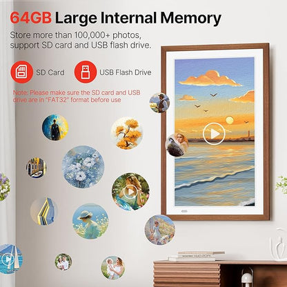 Uhale 21.5" Large Digital Picture Frame with Remote Control, 1920 x 1080 FHD IPS Display Wood WiFi Photo Frames 64GB, Wall Mounted, Auto Rotate, Support USB and SD Card, Instantly Share Photos Videos
