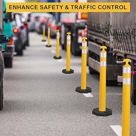 OrangeStar 9-Pack 42" Traffic Delineator Post Cones with Heavy Duty Rubber Base, Yellow Safety Cones for Road, Parking Lot, Warehouse, Construction Zone Safety