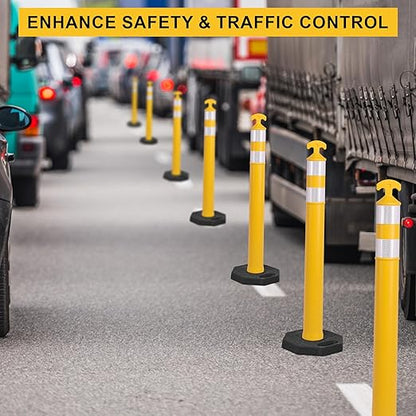 OrangeStar 9-Pack 42" Traffic Delineator Post Cones with Heavy Duty Rubber Base, Yellow Safety Cones for Road, Parking Lot, Warehouse, Construction Zone Safety