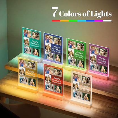 Personalized Birthday Gifts for Dad from Daughter Son, Custom Picture Frames with Night Light, Customized Photo Frame with Photos, Personalized Gifts for Dad, Baby, Kids, Family