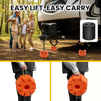 6"H Trailer Jack Block, 40000 lbs Capacity per Camper RV Stabilizer Blocks for Any Tongue Jack, Post, Foot, 5th Wheels, Round Square or Scissor Stabilizer, Stackable & Portable, 1 Pack, Orange