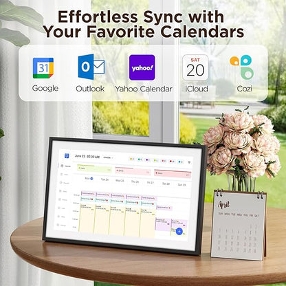 LOOFII 15.6" Smart Digital Calendar – 1920×1080 Full HD Touchscreen Family Planner & Calendar with Chore Chart & Meal Planner, Wall-Mountable (Black White)