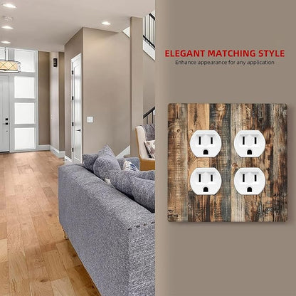 Outlet Covers Rustic Brown Wood Pattern Splice Plank 2 Gang Double Duplex Decorative Light Switch Covers Electrical Wallplates Socket Faceplate For Farmhouse Cabin Decor