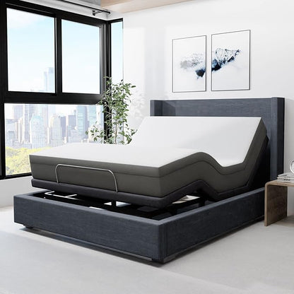 Blissful Nights e4 King Adjustable Bed Base Frame with 10" Medium Firm Gel Infused Memory Foam Mattress