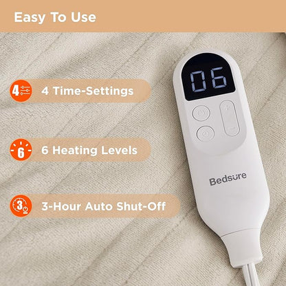 Bedsure Wearable Heated Blanket with Foot Pocket - Electric Snuggle Blanket for Adult with Sleeves, Winter Gifts for Mom Women Girlfriend, Warm Sherpa Heating Throw, Auto Shut Off, 50 x 71+18", Cream