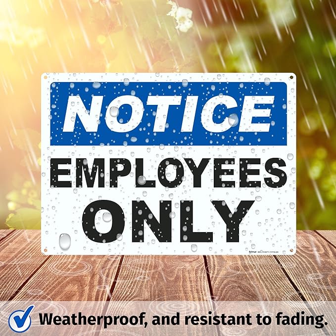 Brimar - 14 x 10" - Notice Employees Only Sign - .055″ Polyethylene Plastic- Clear Messaging - Easy Installation