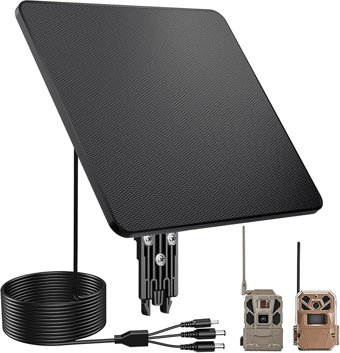 KJK 6W Trail Camera Solar Panels, Solar Battery Charger 12 Volt, Waterproof Hunting Accessory, Ideal for 24/7 Wildlife Monitoring, Compatible with All Wireless/Cellular Trail Cameras, 10000mAh Battery