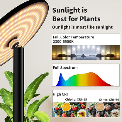 chiphy Grow Lights, 85" Full Spectrum Plant Light for Indoor Plants, 4/8/12H Timer, 40W Grow Lamp, 10 Dimmable Brightness, Height Adjustable, Ideal for Large Tall Plants