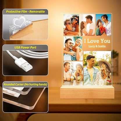 Custom Picture Frames with Photo, Personalized Photo Frame with Night Light, Customized Picture Frame, Personalized Anniversary Valentines Day Gifts for Women Men Her Him Girlfriend Boyfriend Couple