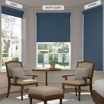LazBlinds No Drill Blinds for Indoor Windows, Blackout Roller Shades, Cordless Window Blackout Blinds, Thermal Insulated Fabric UV Protection for Home and Office, 26" W x 72" H, Navy Blue