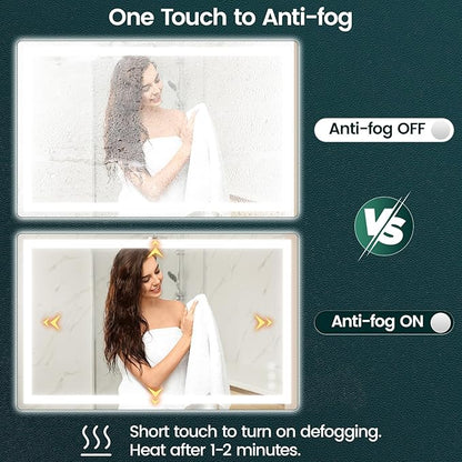 30"x 48" LED Mirror for Bathroom with Frontlit and Backlit, Anti-Fog, 3 Colors Temperature & Dimmable, Wall Mounted Bathroom Mirror
