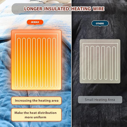 Heated Electric Blanket Throw Size - 50"x60" Flannel Heating Blanket with 10 Heating Levels & 5 Time Settings Over-Heat Protection, Winter Warmer for Adults with ETL Certification（Light Blue）