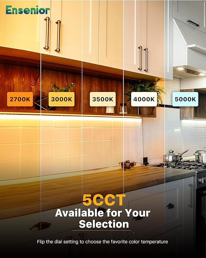 Ensenior 32 Inch Hand Wave Motion Sensor LED Under Cabinet Lighting with Hardwired or Plug-in Installation, Dimmable Under Counter Lights with 2.4G Wireless Control for Kitchen, 5CCT, 120V, 18W 1100LM