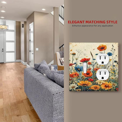 Outlet Covers Colorful Flowers Wildflowers Plants Orange Yellow Blue 1 Toggle 1 Duplex Switch Plate Covers Electrical Light Switch Cover Plate Decorative Wall Plate Socket Cover for Home Farmhouse