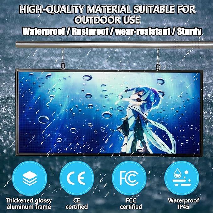 P5 Outdoor Waterproof 65"x34" LED Sign WIFI and USB Programmable Led Display With High Resolution Scrolling Texts, Colorful Images and Videos LED Advertising Sign Board for Business