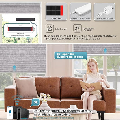 SmartWings Motorized 100% Blackout Shades Blinds, Custom Size, Cordless Window Shades with Rechargeable Battery, Work with Matter/Apple HomeKit, Alexa, Thread/Zigbee, Remote Optional, Safar Rock Grey