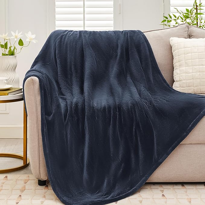 Heated Blanket Twin 62"×84" - Premium Cosy Soft Electric Blanket with 6 Heating Levels,Fast Heating Flannel Sherpa Machine Washable Blanket for Bed & Couch - Auto Shut Off(Navy Blue)