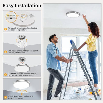 Hlite 6pack 12 inch Flush Mount LED Ceiling Light Fixture,24W 2400LM Super Slim Light Fixtures Ceiling Mount 3000K/4000K/5000K 3CCT Selectable,Light Fixtures for Kitchen,Bedroom (Nickel)