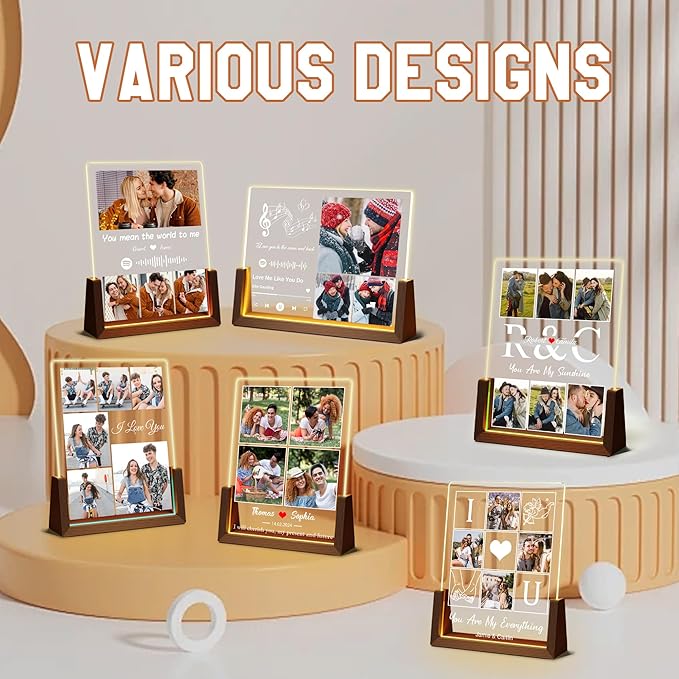 Customized Couple Birthday Gifts For Boyfriend Girlfriend Him Her, Custom Light Up Picture Frame Acrylic Plaque With Photo Name, Personalized Anniversary Wedding Christmas Gifts For Women Men