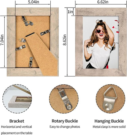 iRahmen 5x7 Picture Frame Set of 4, Smoke Gray Frame with High Definition Glass, 5 x 7 Wood Photo Frames for Tabletop Display and Wall Mounting