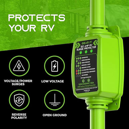 GEARit RV Surge Protector 50 AMP - Circuit Analyzer Voltage Protector/Monitor with Surge Protection (4100 Joules) Weather Resistant 50A Extension Plug for RV Trailer Travel Outdoor Camper