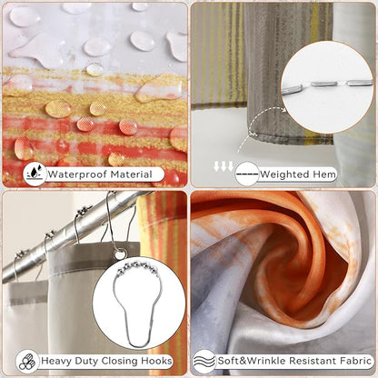Bathroom Set - Orange Bathroom Accessories Set, Bathroom Sets with Shower Curtain and Rugs, Orange Shower Curtain Set with Bathroom Trash Can, Soap Dispenser, Soap Dish for Home Decor