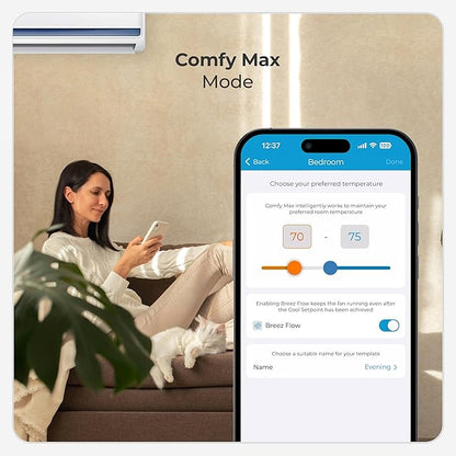 Breez Max | ENERGY STAR CERTIFIED Smart AC Controller | WiFi Thermostat for Mini-Split, Window, Portable ACs/Heat Pumps | AI-Based Tech | Free App, No Subscriptions | Alexa, Google, IFTTT etc. (Black)