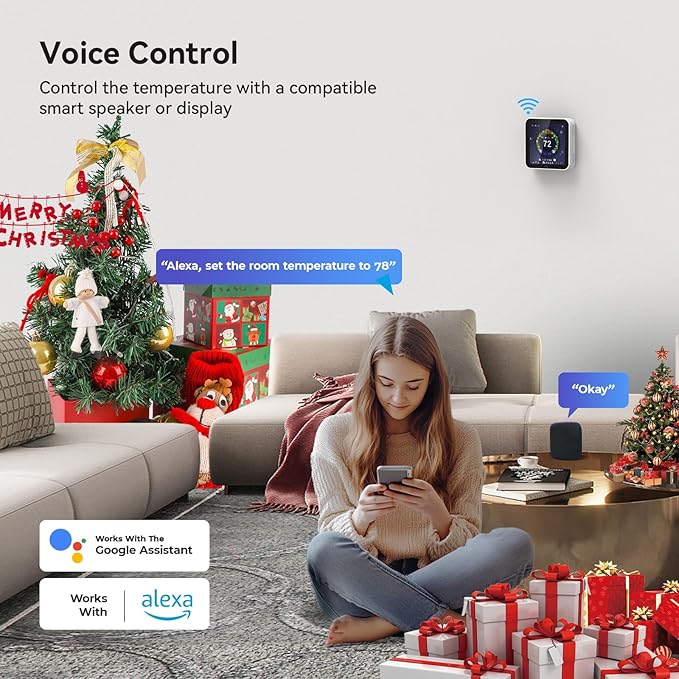 Vine Smart Thermostat - WiFi Programmable Thermostat for House - Compatible with Alexa and Google Assistant, 4.0" Touch Screen Christmas Valentine's Day Optional Wallpaper, C-Wire Required