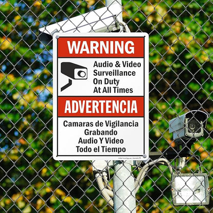 SmartSign 24 x 18 inch “Warning - Audio & Video Surveillance On Duty At All Times” Bilingual Sign, 80 mil Laminated Rustproof Aluminum, Red, Black and White, Made in USA