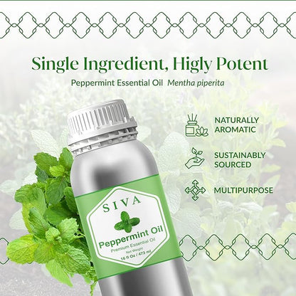 Siva Peppermint Essential Oil - 16 Fl Oz – 100% Natural Peppermint Oil - for Diffuser, Face, Skin Care, Aromatherapy, Hair Care, Scalp and Body Massage