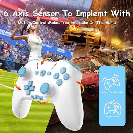 Bluetooth Controller for Switch/Mac/PC/Steam/Mobile Phone/iOS/Android//TV/iPad/Table/Apple Arcade MFi Games, switch pro controller wireless with Adjustable Dual Motion,Turbo,Macros,6-Axis,Wake Up for Black Myth: Wukong (Black) (Purple) (Light White Blue)