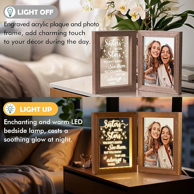 Sisters Gifts from Sister Christmas Gifts for Sister from Brother - Sister Picture Frame 5x7 with Night Light Friendship Gifts Friend Gifts for Women Sister Girls, Birthday Sister In Law Gifts