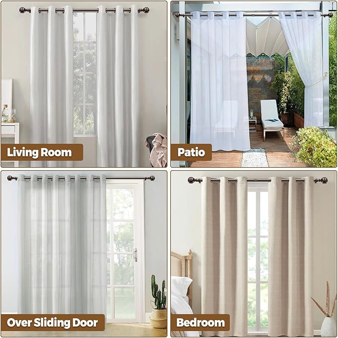 KAMANINA 2 Pack Curtain Rods for Windows 48 to 84 Inch, Antique Bronze Heavy Duty Curtain Rod Adjustable, 7/8 Inch Single Decorative Drapery Rods 32 to 86 Inch(2.6-7.1Ft), Netted Texture Finials