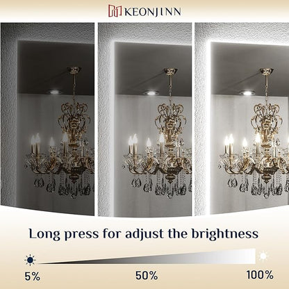 Keonjinn 28 x 36 Inch LED Bathroom Mirror with Backlit, Anti-Fog Vanity Mirror, CRI90+ HD Tempered Glass, Stepless Dimmable, High Lumen, UL Listed, Waterproof, Horizontal/Vertical