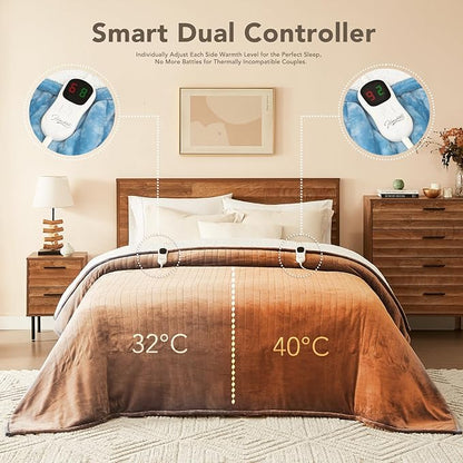 Homemate Electric Heated Blanket Twin - 62"x84" Heating Bed Blankets Throw with 10 Heating Levels 8 Hours Auto Off Fast Heating Over-Heated Protection Ultra Soft Warm Flannel ETL Certified Blue