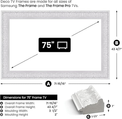 Tuscan Gloss White 75" Premiere Deco TV Frame - Compatible ONLY with Samsung The Frame TV and Pro TVs (Fits 2021-2025, LS03A, LS03B,LS03C,LS03D,LS03FA,LS03FW)