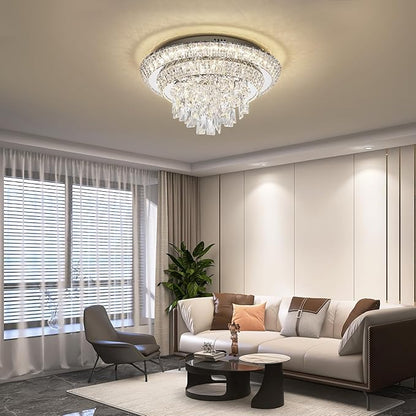 COCOSTAR 18 inch Flush Mount Crystal Chandeliers with Remote and APP, Modern Elegant LED Crystal Raindrop Ceiling Light Fixture, 3CCT Dimmable, for Living Room Kitchen Island Bedroom Entryway Foyer