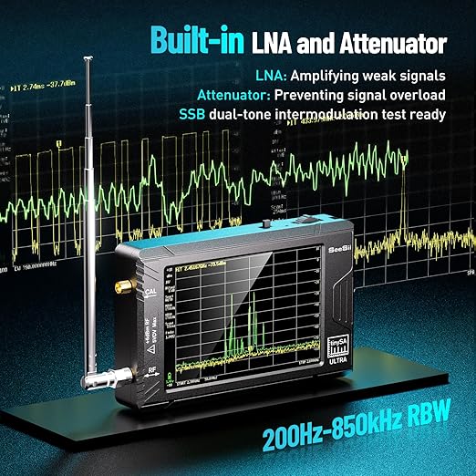 SeeSii TinySA Ultra Spectrum Analyzer with ZK06-20dB Low Noise Amplifier, 4.0 Inch 100kHz to 5.3GHz Handheld Tiny Frequency Analyzer with 32Gb Card,100kHz to 800MHz MF/HF/VHF UHF Input