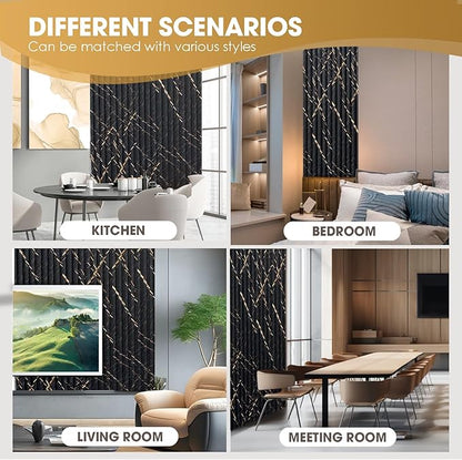 OUZUGIE WPC Acoustic Slat Wall Paneling, 8-Pack 96 x 6 Inches 3D Wall Panels for Interior Wall Decor,Living Room,TV Background,Study Room,Office Spaces,Bedroom,High Grille (Black Marble)
