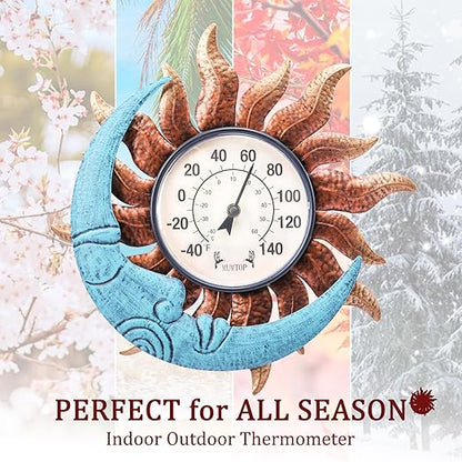 MUMTOP Indoor Outdoor Thermometer - Sun and Moon Wall Thermometer, Outdoor Thermometers for Patio, Room, Greenhouse, Outside, Garden Decor